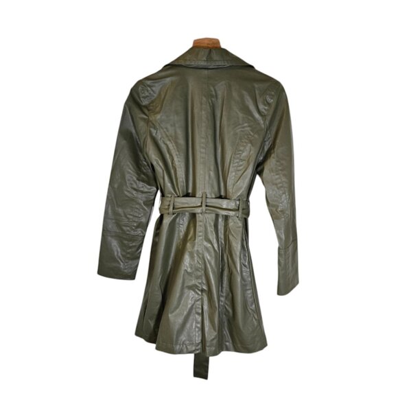 Last Kiss Double Button Rain Coat Size Small Green Belt Classic Preppy - Picture 5 of 9